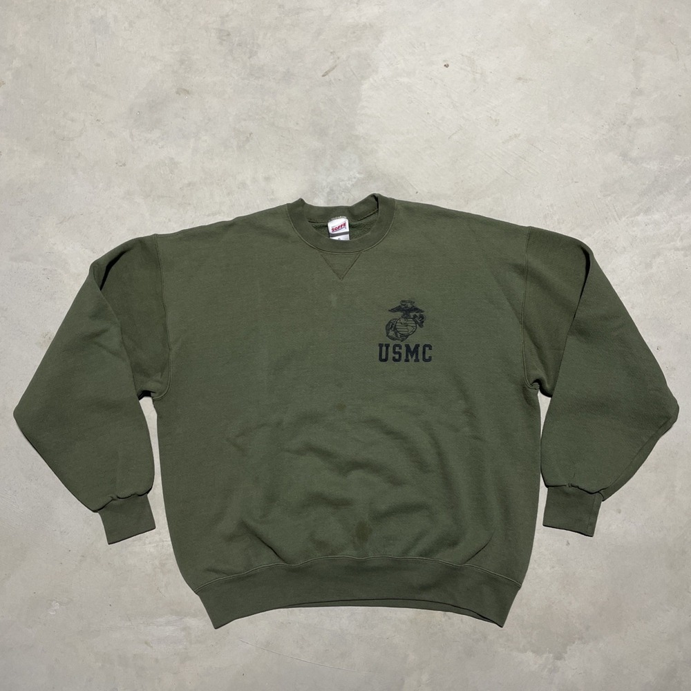 USMC Soffee Shirts Made In USA Pullover Sweatshirt Green XL 1980s Military